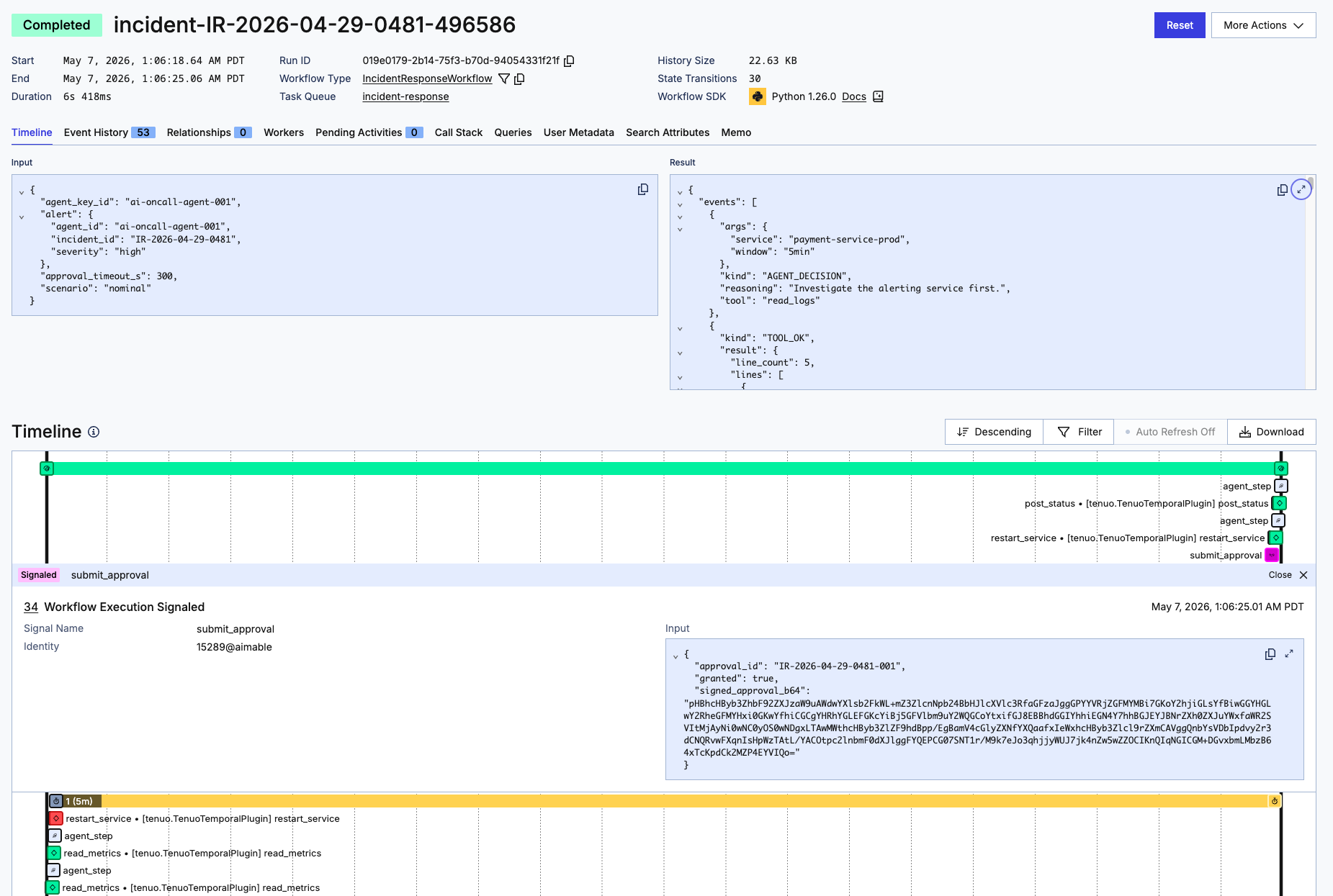 Temporal event history with Tenuo warrants.